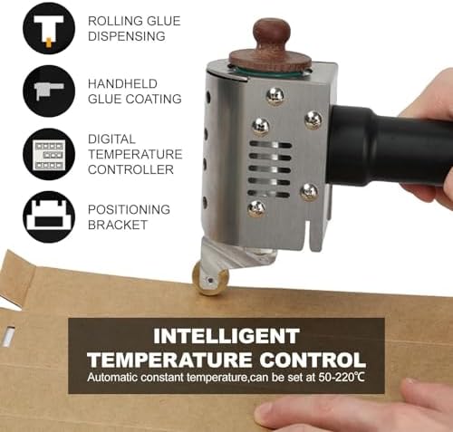 Portable Leather Glue Machine, 150W Hot Melt Roller Dispenser, 50-300℃ Adjustable Temperature, Digital Display for Crafts, DIY, and Upholstery (50ml-10mm)