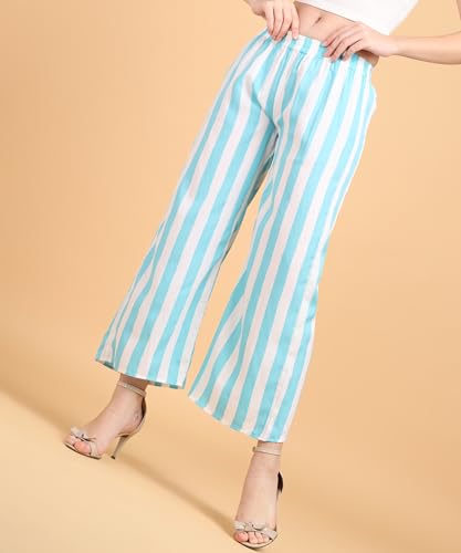 Image of POPWINGS Casual Relaxed Fit Stripe Printed Trouser for Women for Summer | Casual Trouser for Women