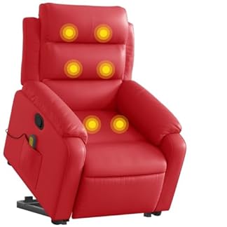 vidaXL Massagesessel, Verstellbar Sessel mit Aufstehhilfe, Fernsehsessel Relaxsessel mit Liegefunktion, Liegesessel Aufstehsessel Polstersessel, Rot Kunstleder