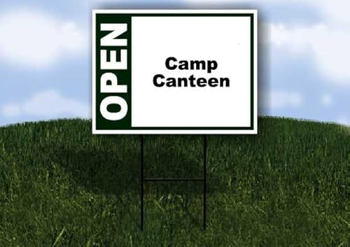 Camp Canteen Open Green 1 Single Sided 18x24 in Yard Road Sign w/stand