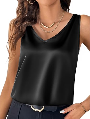 Zeagoo Women 2025 Silk Satin Tank Tops Dressy V Neck Camisole Blouse Casual Sleeveless Cami Summer Tanks Shirt
