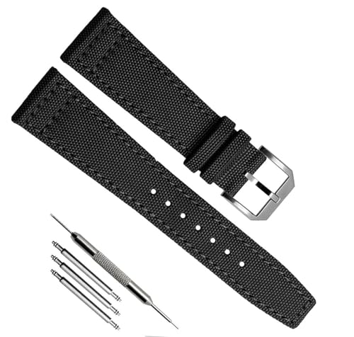 Bracelet de montre en nylon ultra résistant 21mm toile souple noire boucle argent