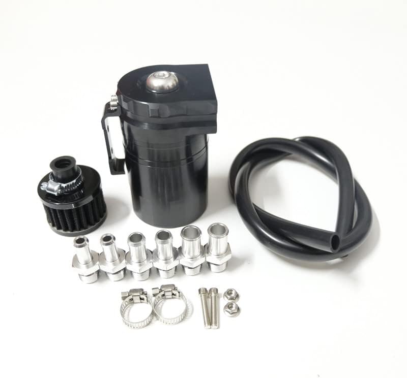 Baffled Aluminum Oil Catch Can Reservoir Tank/Oil Tank With Aluminum Ring And Air Filter Universal 600ML (BLACK)