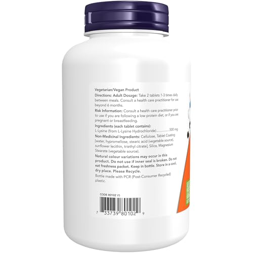 NOW Supplements, L-Lysine (L-Lysine Hydrochloride) 500 mg Tablets, Amino Acid, 250 Count - Image 3