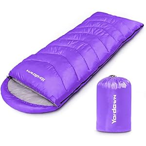 Yordawn Schlafsack Outdoor Camping für Erwachsene Kinder, Schlafsäcke Sommer Winter 3-4 Jahreszeiten, Deckenschlafsack Ultraleicht Sleeping Bag Kleines Packmaß Reiseschlafsack Wasserdichter, Lila