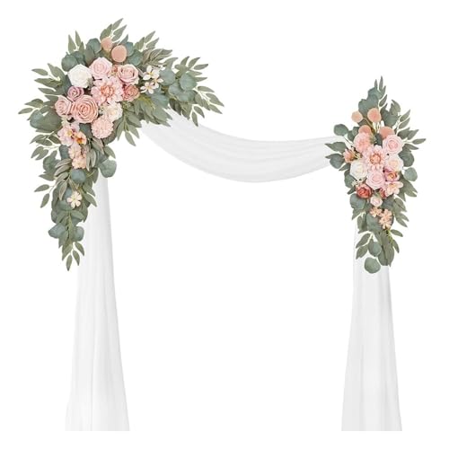 Arche de mariage roses artificielle avec voile de cérémonie
