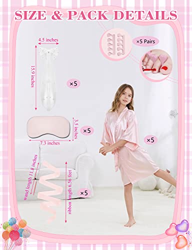 Ivrriss 25 Pcs Girl Spa Party Supplies 5 Robes 5 Blindfold 5 Toe Separators 5 Ribbon 5 Bow Veil Tiara Set Flower Robes Diy Birthday Party Bathrobe(Pink,10) #TOP1