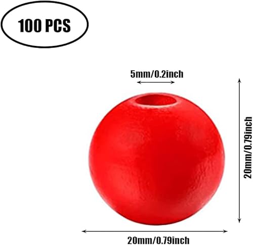 Miniatura 2 de WLIANG 150 cuentas de madera rojas de 0.63 pulgadas, cuentas de madera redondas sin terminar para manualidades, guirnaldas de decoración de granja,