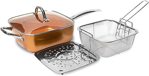 UBOON-Sarten Copper Chef: Sartén y Freidora, Apta para Horno - Versatilidad Culinaria en un Solo Producto