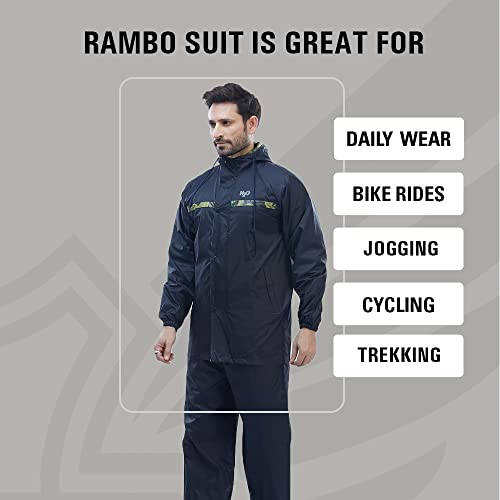 Image of Reliable Rainwear H2O Rambo Suit | Reversible Raincoat For Men Waterproof | Reversible Rain Jacket For Bike Rides | High Neck Collar & Attached Hood
