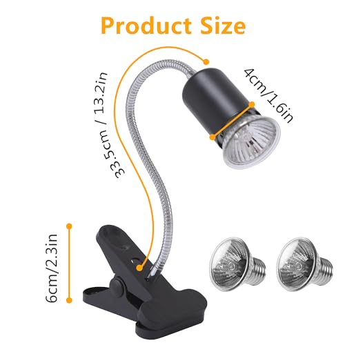 Yiukou Schildkröte Wärmelampe,mit 50W*2 UVA UVB Basking Spot Glühbirne, Wärmespotlampe für Aquarium Reptil,360°Schwenkklemme