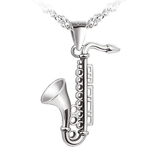 MICMIF Collares Mujer Instrumento Musical Colgante Plata Saxofón, Regalos Originales, Collar Mujer Saxofón Plata de Ley 925 para Amante de la Música y el Jazz