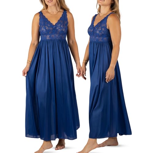 Shadowline Women’s Long Lace Bodice Nightgown  | 53” Length Sleeveless Gown
