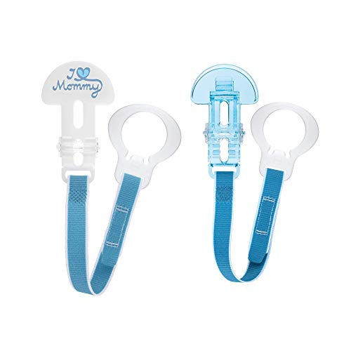 Image of MAM 2 Clips for Pacifiers With Fasteners and Flexible Rings for Boys, Designs May Vary