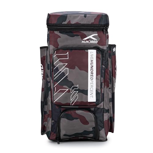 Image of Hundred Polyester Aspire Cricket Kitbag | Spacious & Durable Sports Gear Bag with Multiple Compartments | Shoe Compartment & Sturdy Zippers | Padded Straps(Camo Green)
