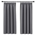 PONY DANCE Pencil Pleat Blackout Curtains Grey Thermal Insulated Curtains 46x54 Inch Drapes for Bedroom, Kitchen, Short Window Curtains with Hooks for Track Rail, W46 X L54, 2 Panels
