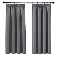 PONY DANCE Pencil Pleat Blackout Curtains Grey Thermal Insulated Curtains 46x54 Inch Drapes for Bedroom, Kitchen, Short Window Curtains with Hooks for Track Rail, W46 X L54, 2 Panels