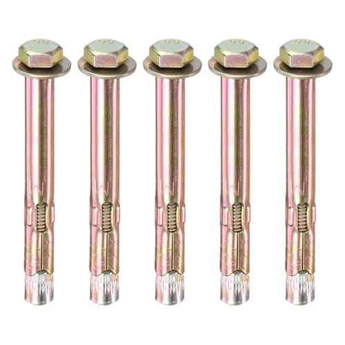 Image of M METERXITY 5-Pack Hex Expansion Bolt, M6x70mm Colored Galvanized Iron-Carbon Steel External Hex Expansion Bolts, Anti-Corrosion Metal Bolt for Concrete /Dry Brick /Block Walls
