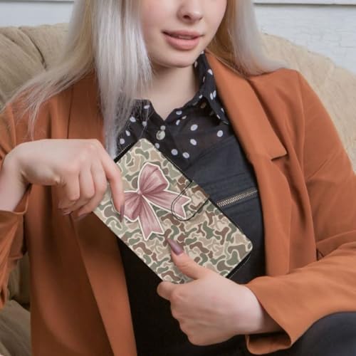 Image of COEQINE Ladies Wallets Pink Leopard Heart Black Printed Leather Phone Long Clutch Purses Check Coin Change Holder
