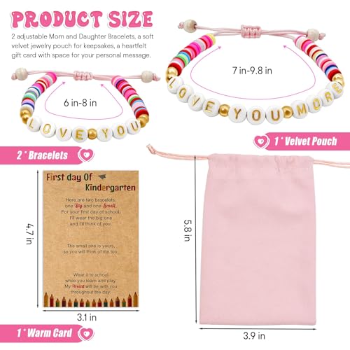 First Day of Kindergarten Mommy and Me Bracelets – Adjustable Mother Daughter Son Bracelets with Gift Card & Pouch – Back to School Gift for Kindergarten, Preschool, 1st Grade Girls2