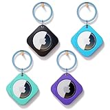 4-Pack for Airtag Holder Case with Keychain, Shockproof for Air Tags Key Chain, for Apple AirTag 1st & 2nd, IPX8 Waterproof Anti-Scratch Silicone Protective Case for Key,Luggage,Bags,Pet Collar