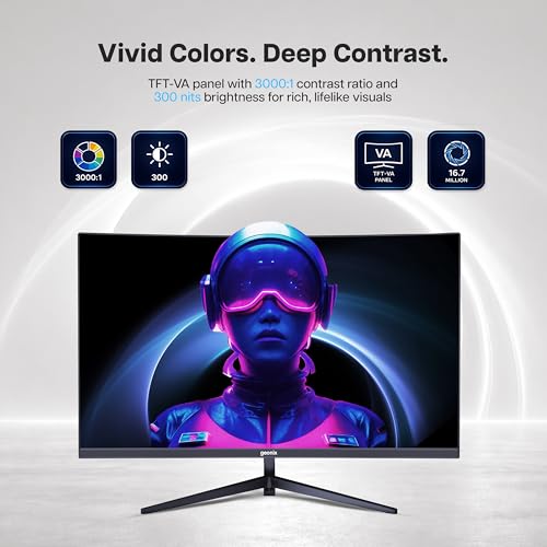 Image of GEONIX Argon 32-Inch Curved Full HD Monitor (81.28 cm) 100Hz Refresh Rate, 5ms Response Time, 3000:1 Contrast Ratio, Inbuilt Speaker 2X2W, 1920x1080, Black, 3-Year Warranty