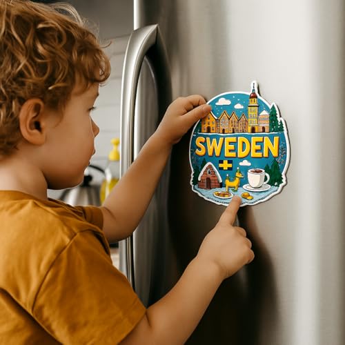 Image of Naxon Sweden Country Theme Souvenir Wooden Refrigerator Stylish Fridge Magnet - Fridge Decoration Magnet for Kitchen & Home Decor | Perfect Souvenir Gift | Size 3x3 Inches | Pack of 1