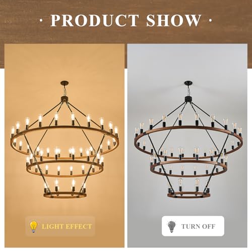 Image of Farmhouse Wooden Wagon Wheel Chandelier 48-Light 63 inch Light Fixture