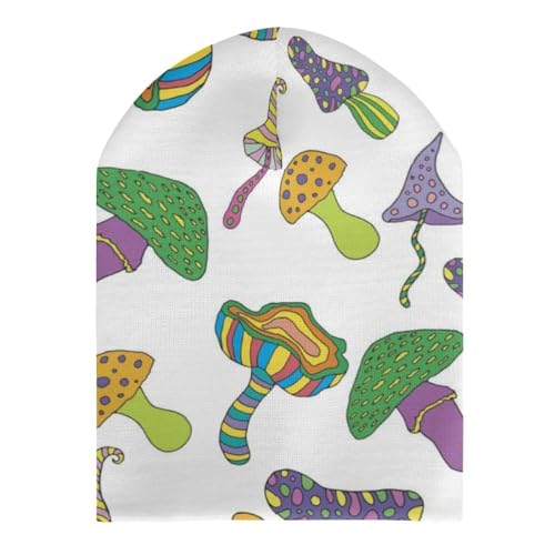 Trippy Art Mushroom Pattern Kids Beanie Hat for for Girls Boys Children Cap Winter Knitted Chemo Cancer Headwear Accessories Gifts Decoration Black3
