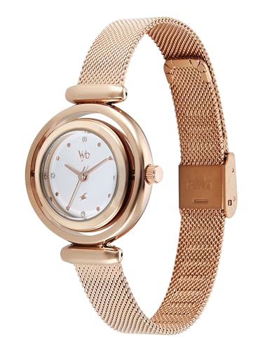 Image of Fastrack Vyb Celeste with Quartz Analog White Dial Rose Gold Stainless Steel Strap Watch for Girls - FV60118WM01W