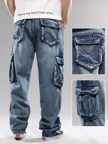 Men's Plus Size Hip Hop Cargo Jeans - 6 Pocket Baggy Denim Work Pants Loose Fit for Streetwear & Casual2