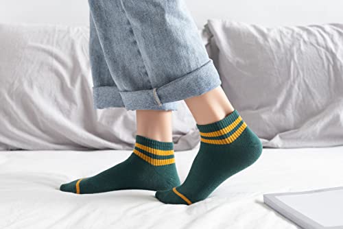 Two Stripes Ankle Socks Solid Color Low Cut Socks for Women, Men, 5 Pack, Multicolor 24