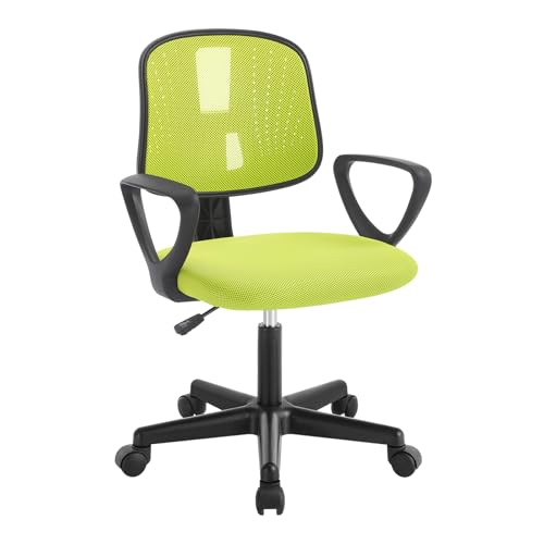 Klihome Silla Escritorio Infantil, Silla Estudio Giratoria, Sillas Juvenil con Ruedas, Sillas Ergonómica de Malla Transpirable, Taburete Giratorio con Respaldo Ajustable Automático, Verde, K0008BS