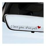 MUQIDA 3PCS I Love You Drive Safe Mirror Stickers, Cute Rear View Mirror Decal Drive Reminder with Heart, Waterproof Auto Window Decor Miniature Car Sticker for Women Girls (Black)