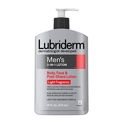 Lubriderm Men's 3-In-1 Lotion Enriched with Soothing Aloe for Body and Face, Non-Greasy Post Shave Moisturizer with Light Fragrance, 16 fl. oz Cover