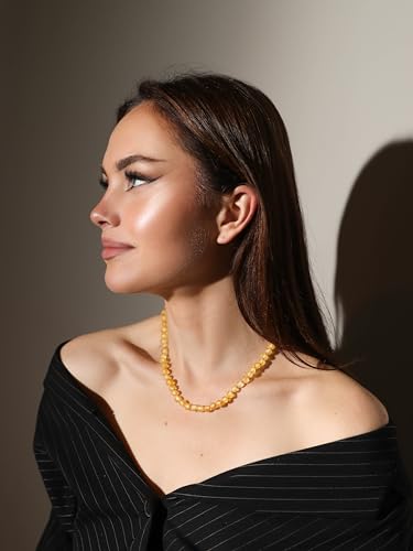 Raw Amber Necklace for Adults - Lemon Color - 17.7 Inches - Baltic Amber Land - Hand-made From Unpolished / Certified Baltic Amber Beads - Knotted - Screw Clasp (Lemon)2