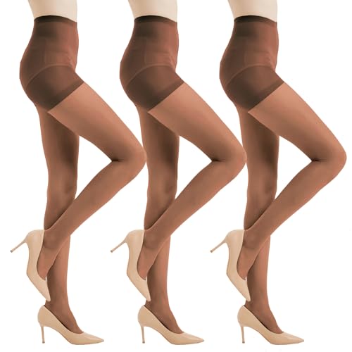 Image of Citystl 3 Pairs Black Sheer Tights for Women - 20D Not Rip Control Top Pantyhose with Reinforced Toes - Resist Tears