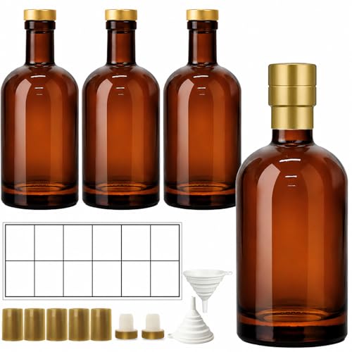 TBWIND 4 Pack 25oz/750ml Amber Glass Bottles with T-Top Corks