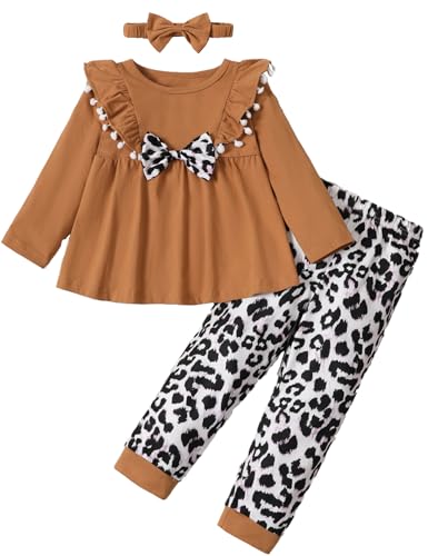 Image of mksodopy Toddler Girl Clothes Girl Fall Winter outfits Cotton Long Sleeves Ruffle Top Pants Little Girl Clothing Set