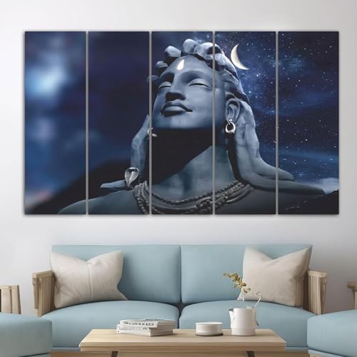 Image of Maxstone Adiyogi Shiva Shiv Meditating Wall Painting for Living Room, Bedroom, Office, Hotels,Drawing Room Wooden Framed Digital Painting (30x60 inch) M1400