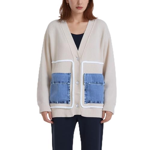 Image of FindThy Women's Casual Button Up Cardigan Oversized Long Sleeve Jean Patchwork Sweater Cardigans