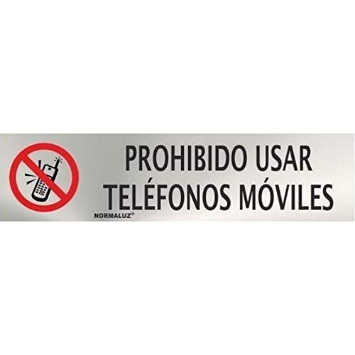 Normaluz Rd707030 - Señal Adhesiva Rectangular Prohibido Usar Teléfonos Moviles Acero Inoxidable Adhesivo 0,8 Mm 5X20 Cm Con Cte, Ripci