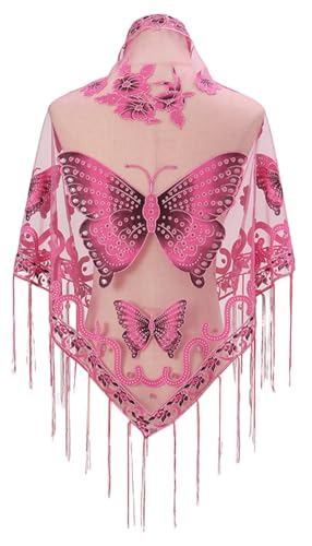 Fringed Triangle Scarf Shawls and Wraps for Evening Dresses Butterfly Embroidered Shawl Scarf Lace Pashmina Shawls