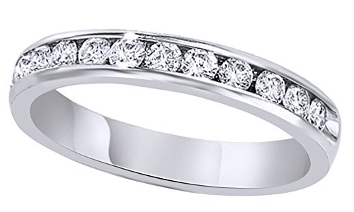 AFFY Wedding Anniversary Band Ring for Women, 1.00 Carat (ctw) Round Cut White Natural Diamond Eternity Ring in 14K Solid Gold I-J, I2-I3 Quality Gifts for Her