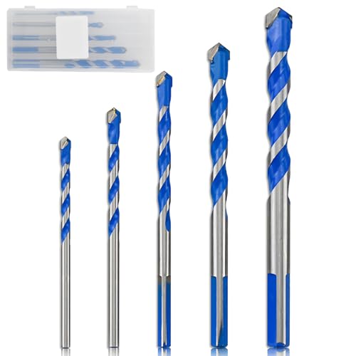 Juego de 5 brocas para mampostería, para azulejos de mampostería, metal de fuerza industrial, punta de broca de carburo para hormigón, vidrio, ladrillo, pared, plástico, cemento, porcelana, azulejos