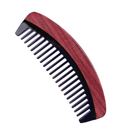 Wide Tooth Comb for Curly Hair - Natural Purpleheart Wood Comb - Anti Static Bull Horn Comb for Women Men and Kids