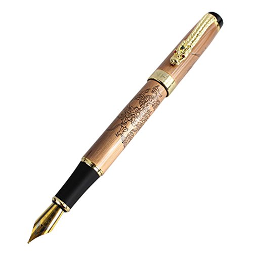 Dianoo Jinhao Chinese Dragon Offspring Fountain Pen Medium Nib Copper Color with Wooden Gift Box