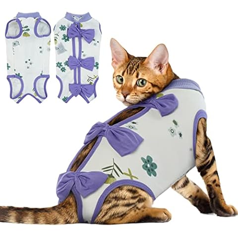 IDOMIK Cat Surgery Recovery Suit Professional Shirt for Surgical Abdominal Wound Skin Diseases, E-Collar Alternative for Kitten After Surgery Wear Anti Licking Pajama Suit, Soft Cotton Onesie Bodysuit Cover