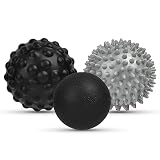 URAQT 3 PCS Balles de Massage, Balles à Picots,PU Massage de Trigger Point | Boule Myofasicale, Lacrosse Massage Ball pour la Relaxation Musculaire Ultime, l'automassage, Noir+Gris