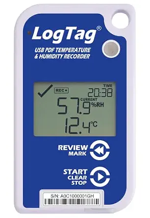 UHADO-16 Multi-use Data Logger, Temperature & Humidity, 16,000 Readings, with Display, USB, White/Blue
